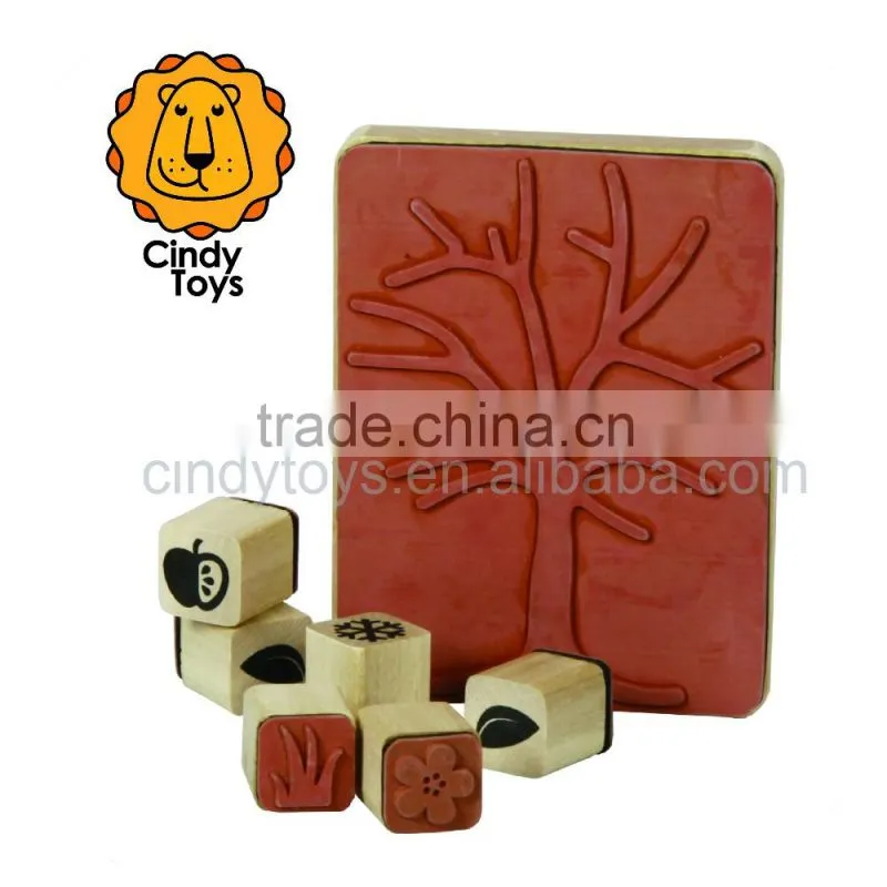 Wooden Rubber Stamp Apple Tree 7 pcs for kids