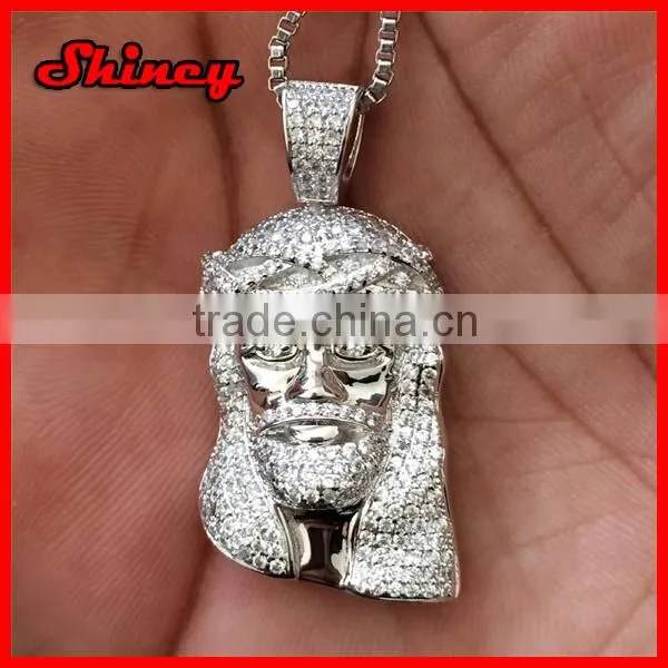 2015 new design bling iced out 925 sterling silver jesus necklace