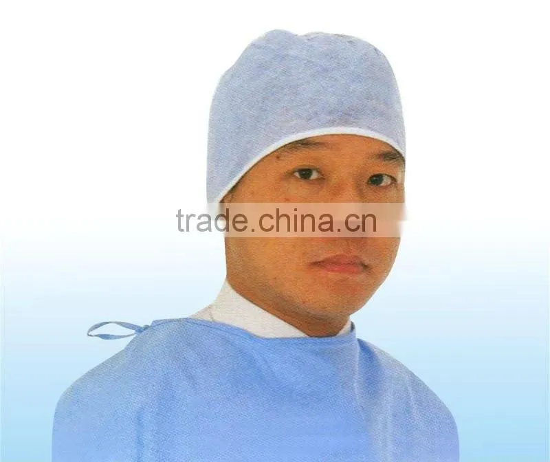 Disposable PP non woven surgical doctor caps with ties for female and male white blue green