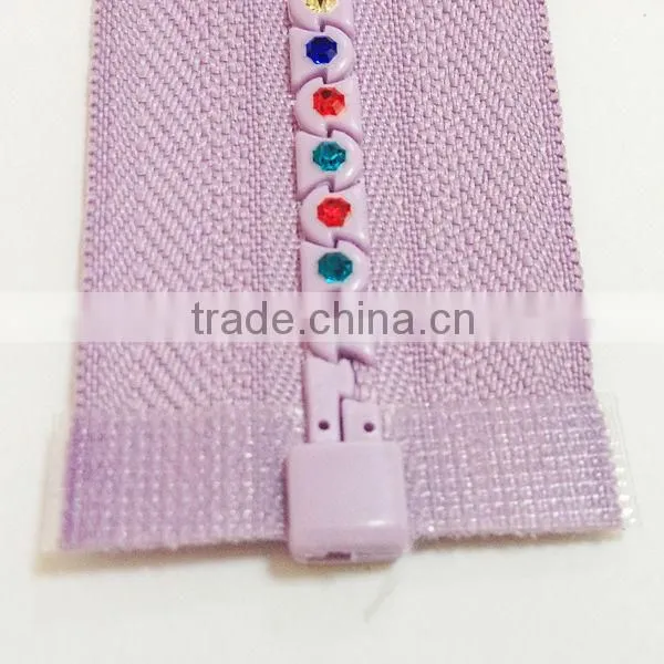 5# rhinestone zipper with colourful stone wholesale or retail in wenzhou
