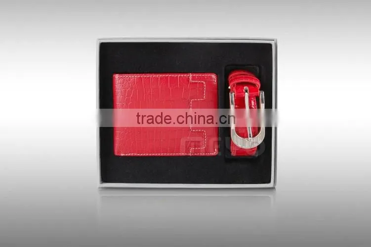 New designed leather wallet purse and PU leather belt birthday gift set