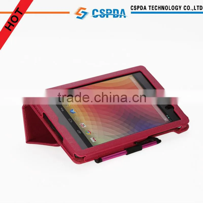 2013 new arrival folio back stand leather case cover for Google Nexus 7 2