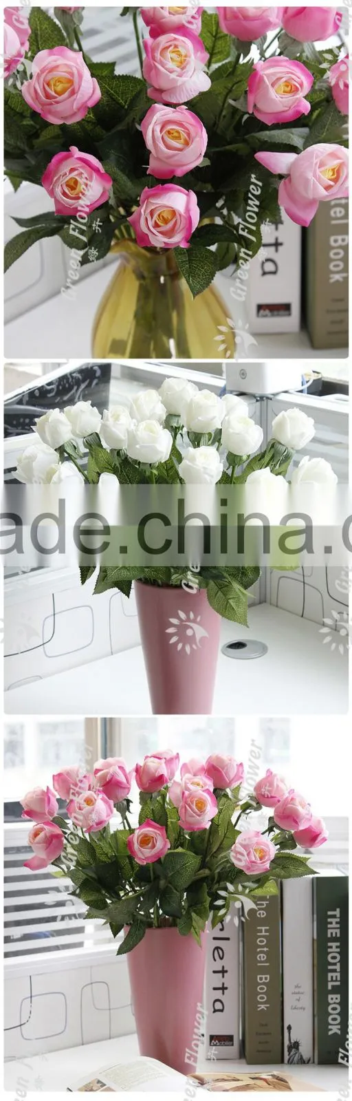 Greenflower 2016 Wholesale Real Touch Latex PU fat rose China Artificial Flowers Rose for wedding decoration