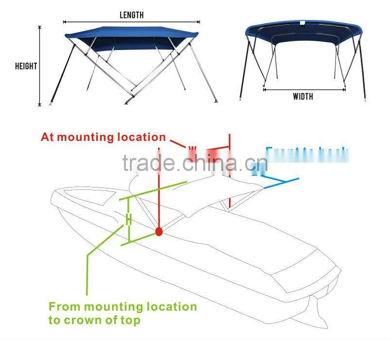 4 bow stainless steel frame biminitops with support pole