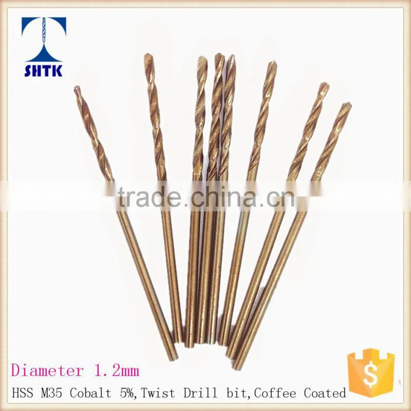 Drill bit, HSS M35 cobalt drill fully ground twist drill bit,Dia 1.2mm