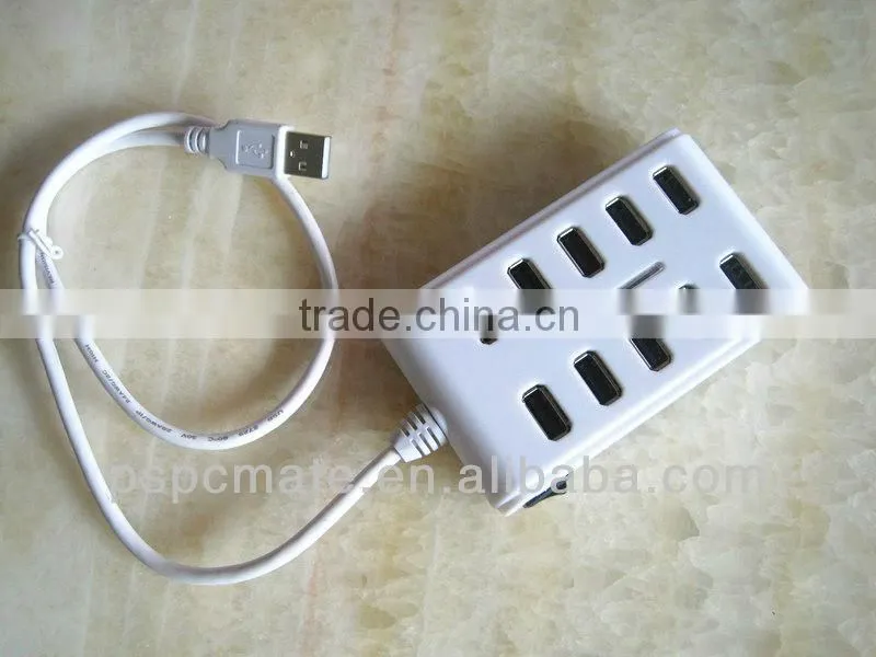 10 Port High Speed USB 2.0 Hub with 3A Power Adapter Windows and Mac Apple Black