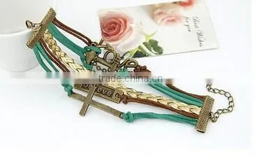 >>Best selling SW16499 Christian I LOVE cross leather bracelet/