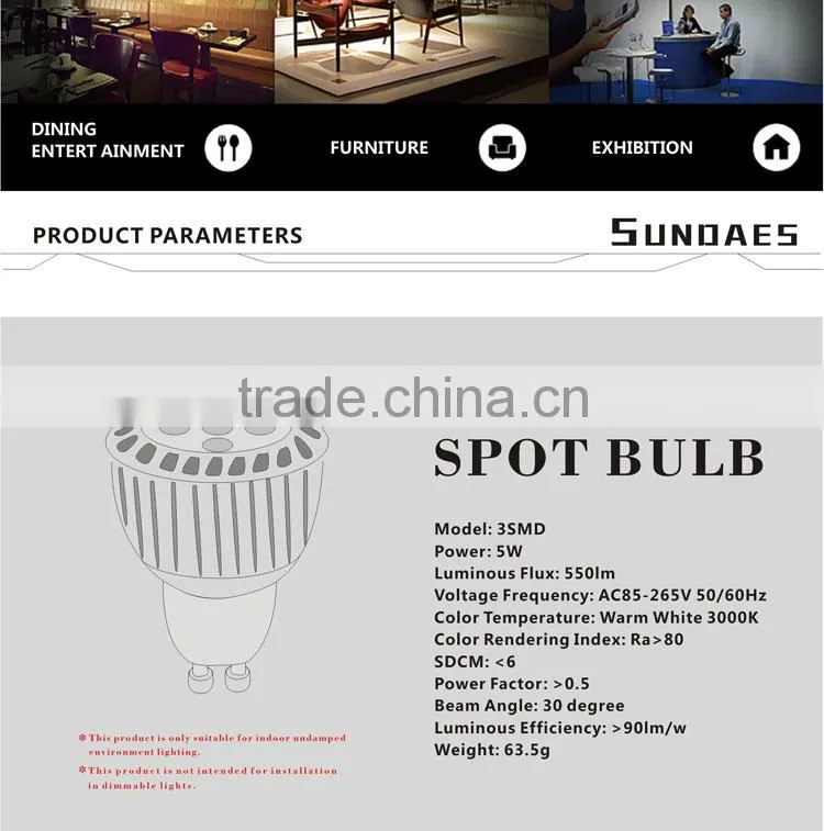 LED spotlight SMD5630 5W AC85-265V GU10 led spotlight spot bulb 2700K-6500K