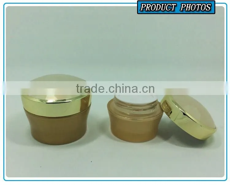 Luxury golden coloured cosmetic glass lotion bottle and cosmetic cream jar