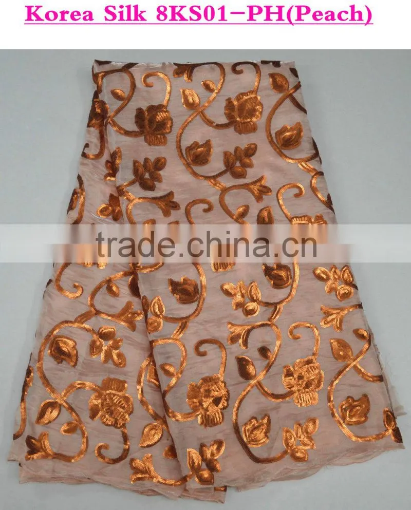 2015 summer newest lime green lace fabric korea silk with sequins