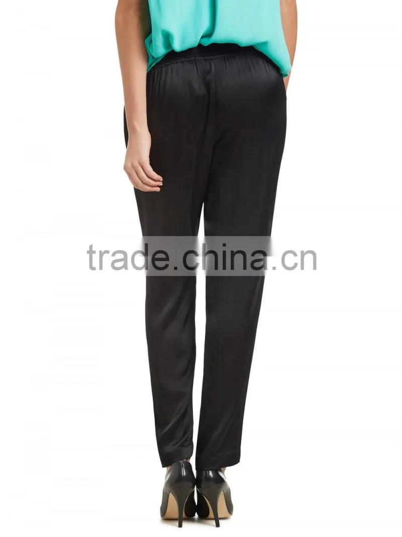 2015 black pants women satin long pants