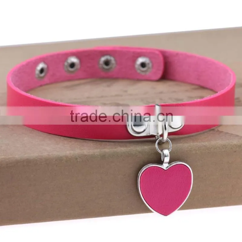 Wink Gal Trendy Chokers Necklaces Rock Style Leather Steam punk Punk Heart Necklace Pendants