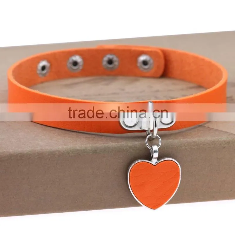 Wink Gal Trendy Chokers Necklaces Rock Style Leather Steam punk Punk Heart Necklace Pendants