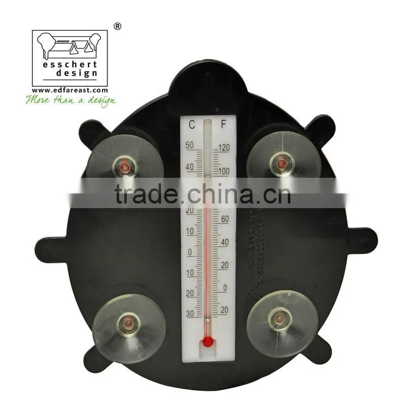 designed hand painted ladybug shape plastic window thermometer