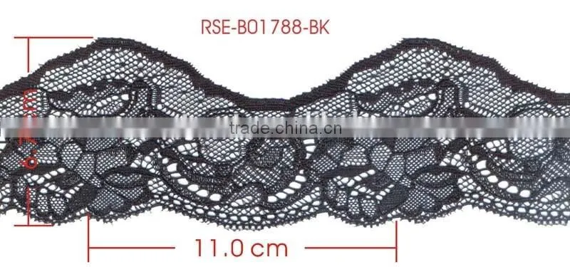 Width 6.7 Centimeter Black Stretch Tape Trim Spandex Jacquard Elastic Lace