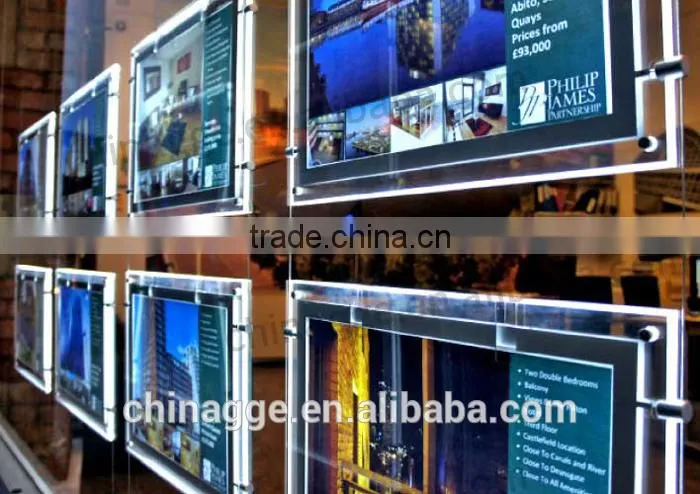Ceiling hanging double and single side acrylic crystal light box for indoor real estate window display
