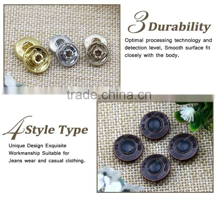14mm metal brass denim button ecofriendly product snap button for leather