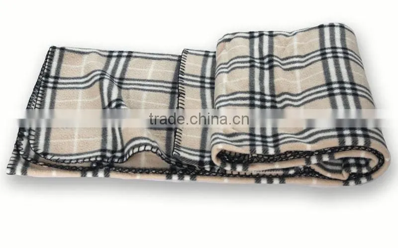 Cheap All Season Travel Plaid Fleece Blanket with carry strap