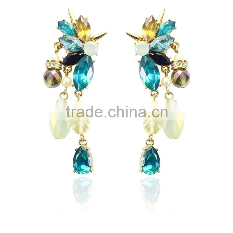 Kingman fashion 18k gold ear tops designs with crystal and pearl