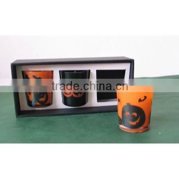 glass candle cup with halloween decal decorating