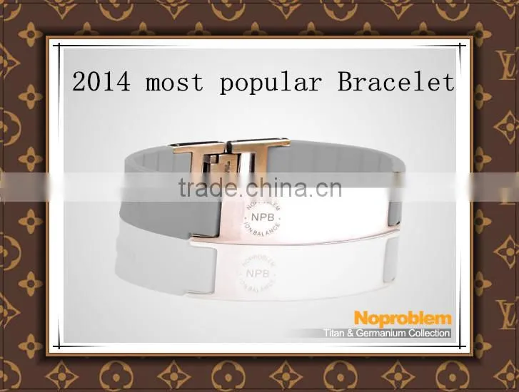 Noproblem P071 FDA tourmaline germanium stainless steel energy sports fashion magnetic charm silicone bracelet