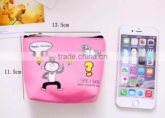 Best Promotion gift cute Zipper Mini PU Leather cheap cartoon monkey animal printed pouch wallet popular fancy euro coin purse