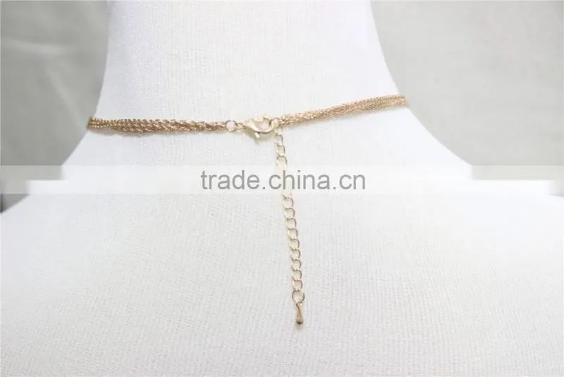 Gold Chain Layered Set Necklace w/Clear Teardrop Diamond Yellow Butterfly Metal Necklace 2016 Fashion Style Wholesale