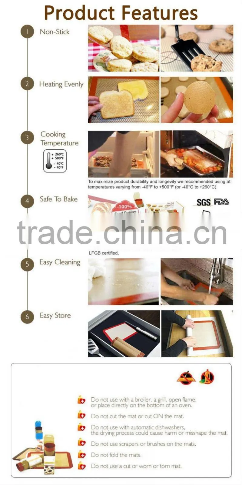 High Quality Multi-function Heat-resisting Silicone Baking Mat Non-Stick Pan Liner