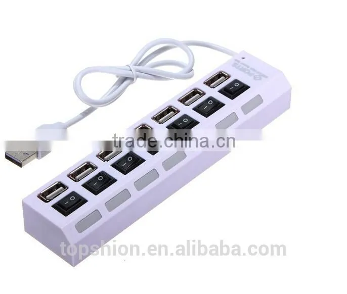High speed Charging Station USB 2.0 7-Port Hub Adapter with Individual Power Switches and LEDs
