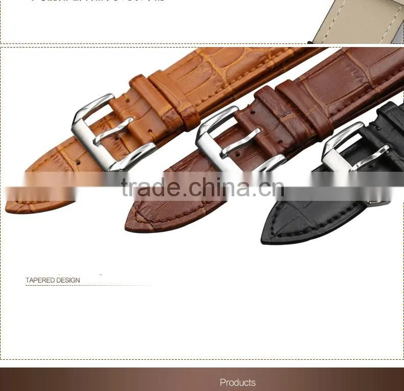 Luxury brand watch leather band with stainless steel pin buckle
