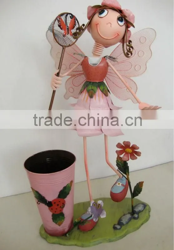 Metal doll flower decor with stand pots