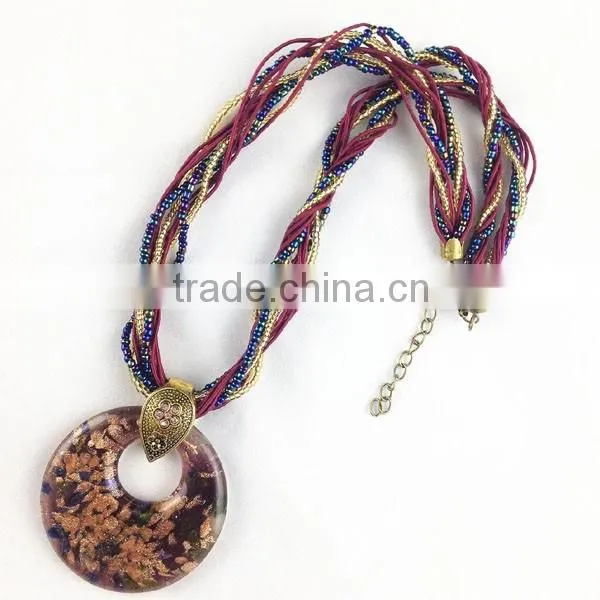 Bohemian Style Round Glass Pendant Necklace