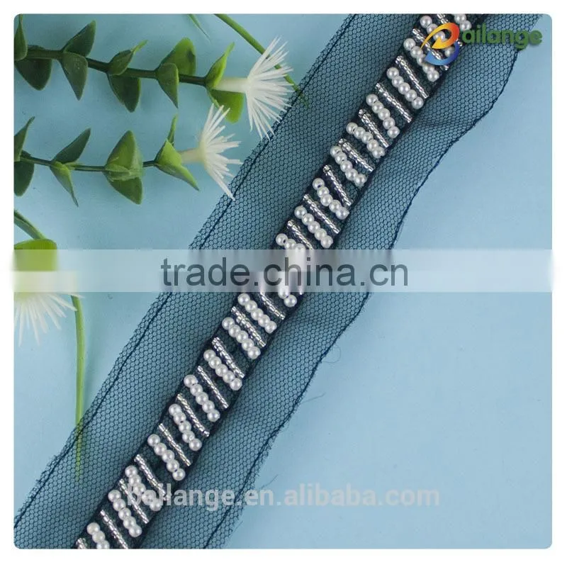 2015 latest style korean fashion beaded lace trim wholesale in guangzhou