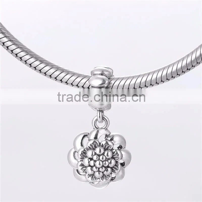 Blooming Royal Flower Pendant oxidized 925 silver charm custom made charms wholesale New design ring Pendant Fit for Bracelet