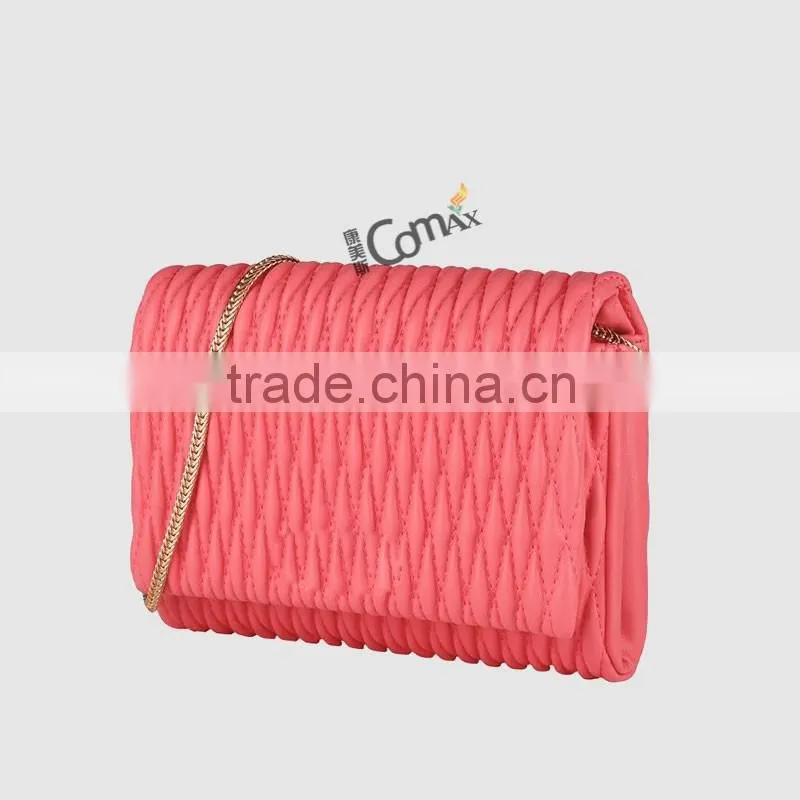 Fashion Yellow Gold Flat Tote Metal Handbag Chains Straps Purse Handle