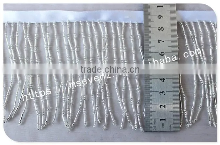 High quality 9.5cm width nylon handmade beaded custom ribbon fringes