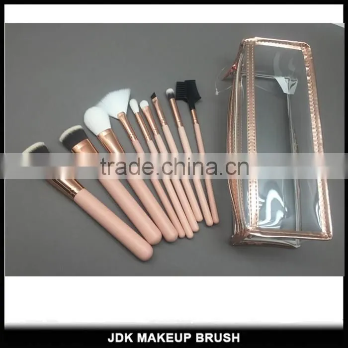 Hottest selling 9pcs cosmetic miss rose gold brush set with rose gold cosmetic holder