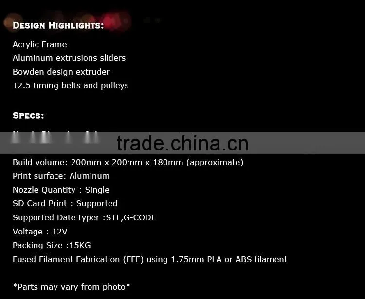 200 x 200 x 180mm Reprap DIY Semi Assembled 3D Printer Prusa I3 DIY 3d Printer Kit Factory Pric