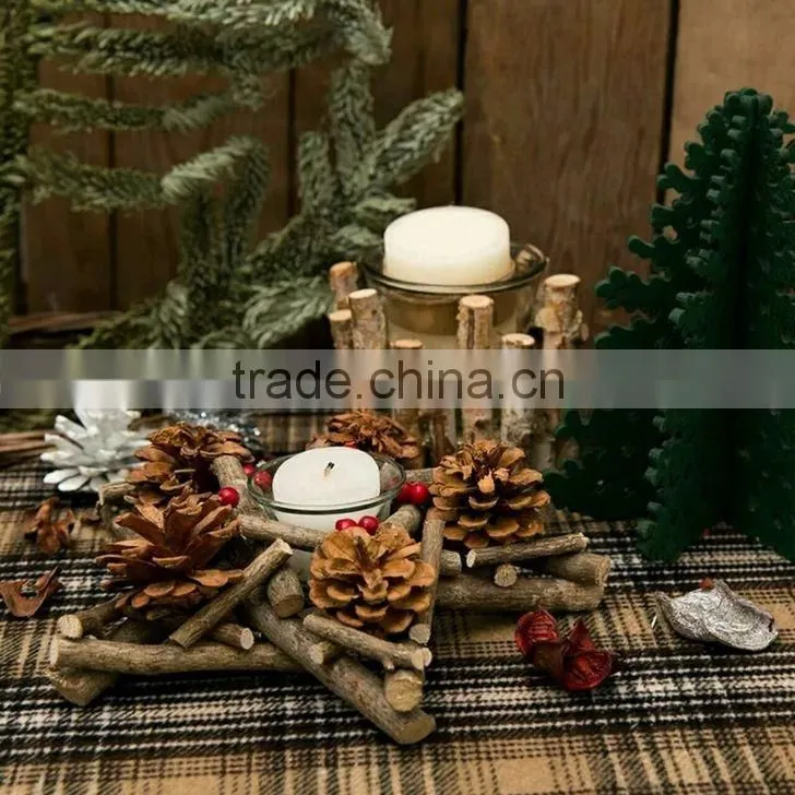 Vintage Chic Wooden Wicker Candle Holder Light Holder Christmas