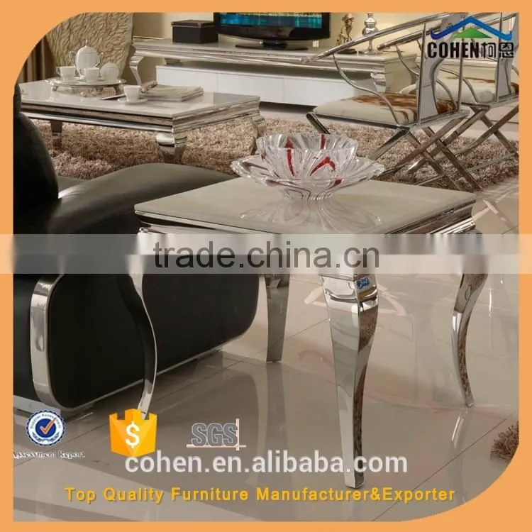 modern style square stainless steel marble top side/end table with high quality