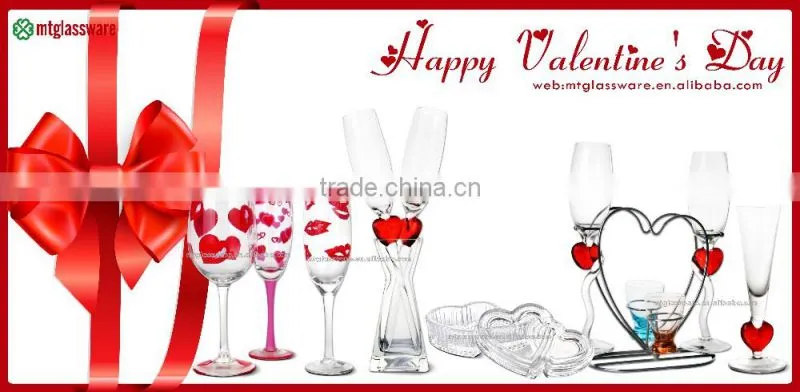 fancy customize Valentine gift glass cup with spon and metal holder