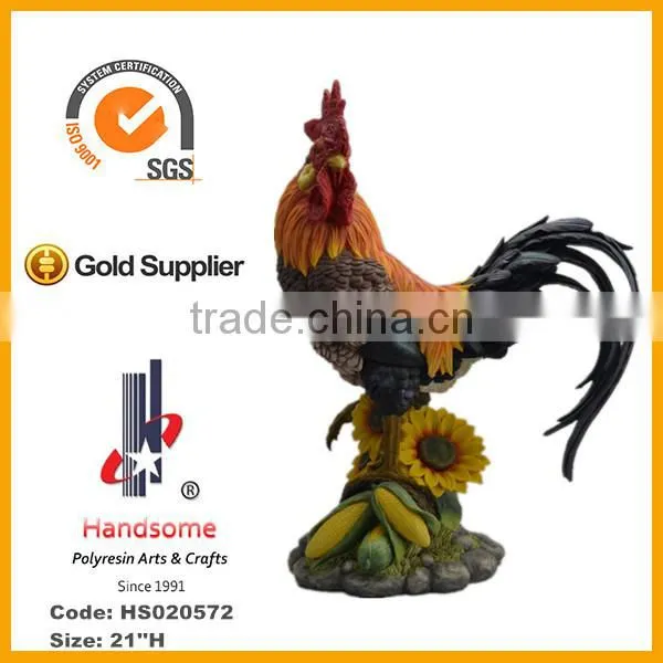 21 Inch Garden Decoration Lifelike Resin Standing Animal Sculpture Rooster