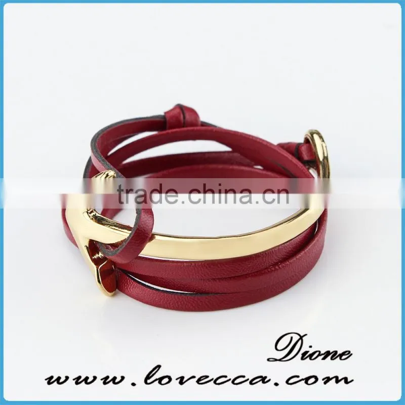 Fashion Jewelry Wholesale Leather Steel Anchor Hook Bracelet men ,Custom Jewelry Leather Nautical Bracelet