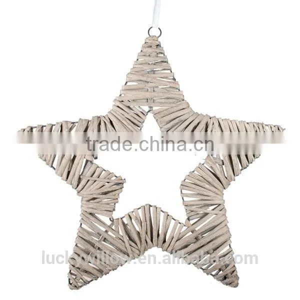 Folk art style natural wicker decoration hanging star/ Christmas willow star