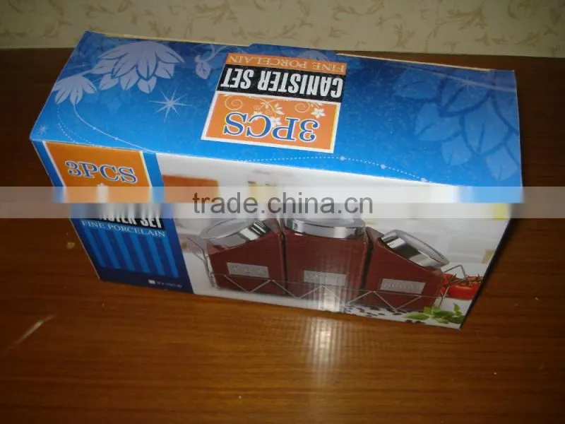 ceramic canister with metal rack
