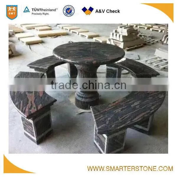 Multi color red granite table and bench for outdoor