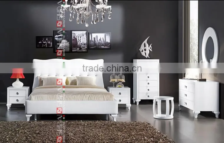 white leather bed / double bed frame / dubai bed furniture B904