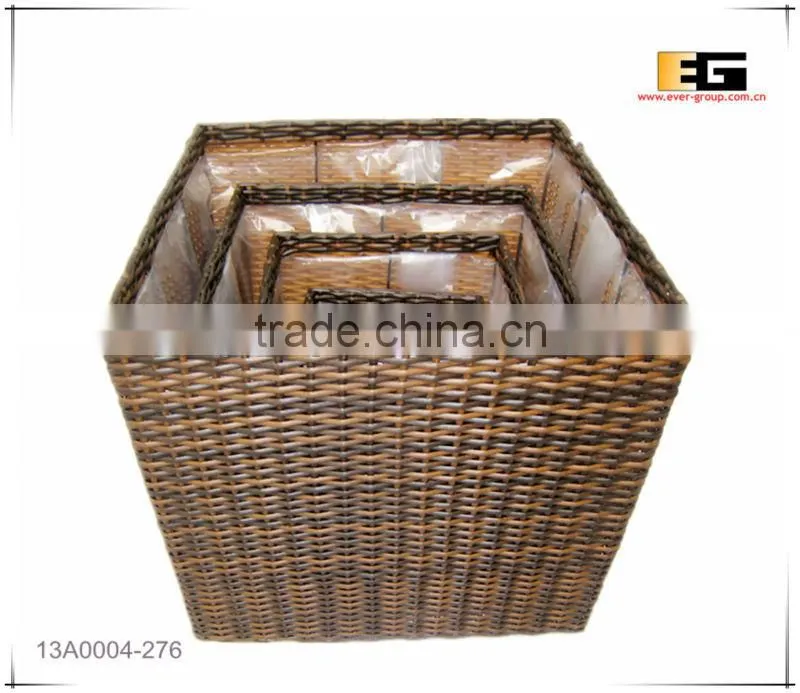 PE/Plastic rattan square with liner deco flower vase