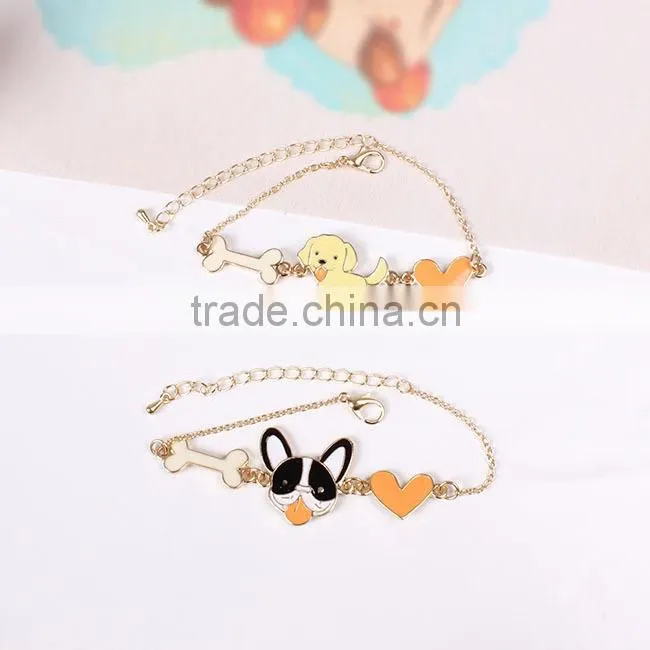 lovely dog bone and heart charms bracelet enamel animal charms bracelet gold chain bracelet