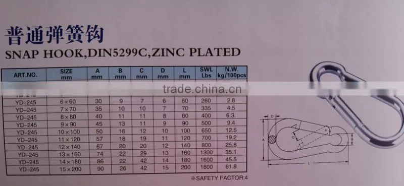 Shuguang Supply Zinc Plated Carabiner Clip